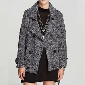 Free People Slouchy Moto Jacket - Belted Trench Pea Coat Black marled SMALL